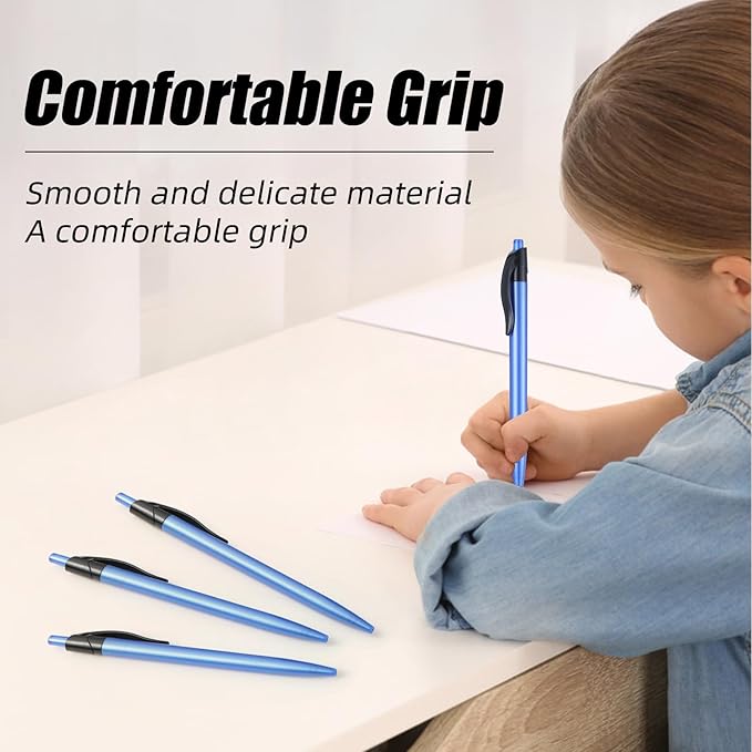 Retractable Blue Ballpoint Pen for Smooth Writing 1.0mm Medium Pack of 50, Click pens with Comfort grip, Idea for Journaling, Planner, Note Taking Office School Supplies-DeskLoop Office
