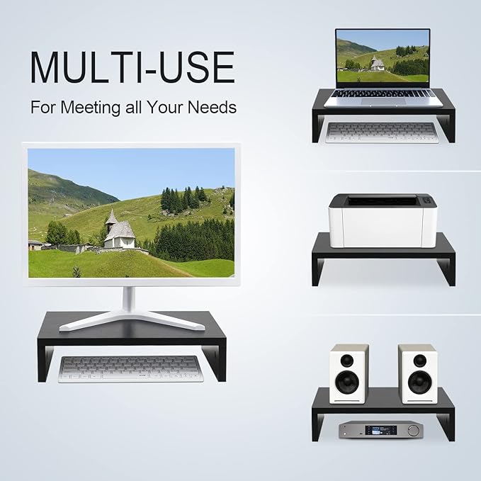 TEAMIX 14.2 inch Monitor Stand Riser, Wood Monitor Riser with Storage for Desk Small Monitor Stand TV/Screen/PC/Laptop Riser Computer Stand Desktop Shelf (Black-14.2 inch)-DeskLoop Office