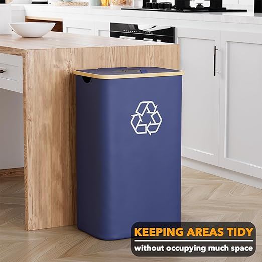 SpaceAid Recycling Bin for Kitchen 26 Gallon, 100L Recycle Bin with Lid and 2 Reusable Inner Bags, for Bottle Can Glass Plastic Stickers, Blue-DeskLoop Office
