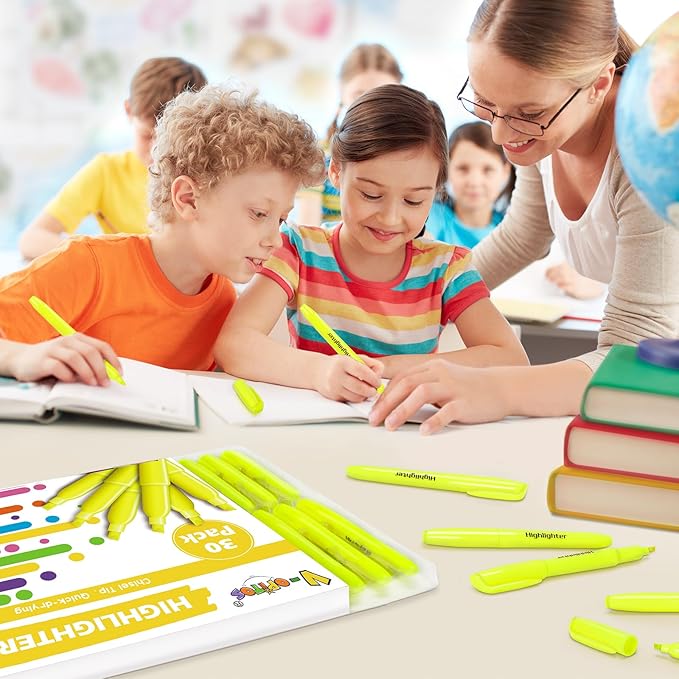 V-Opitos 30 Pack Yellow Highlighters, No Bleed Bright Highlighters with Soft Chisel Tips, Ideal for Office and School Supplies-DeskLoop Office