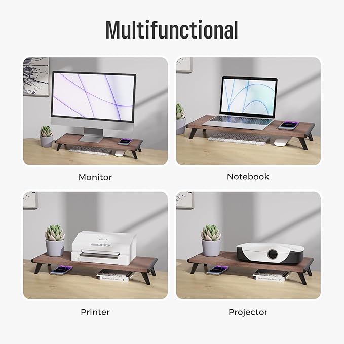loukin Monitor Stand Riser for Desk, 22.4" x 8.3" Larger Computer Stand for Laptop, PC, Printer, Sturdy Desktop Computer Shelf with Non-Skid Rubber, Home Office (Brown)-DeskLoop Office