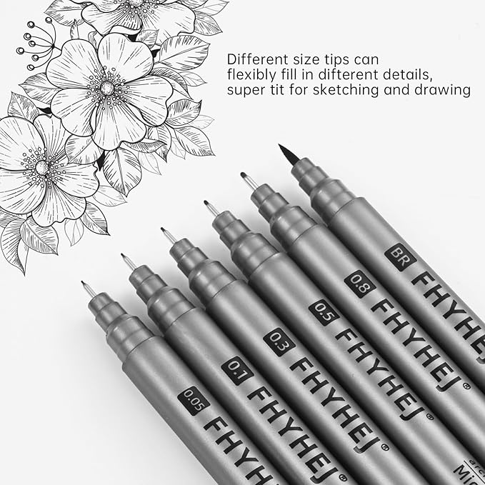 Micro Fineliner Drawing Art Pens: 6 Black Fine Line Ink Set Artist Supplies Archival Inking Markers Liner Professional Sketch Outline Anime Sketching Artist Illustration Watercolor-DeskLoop Office
