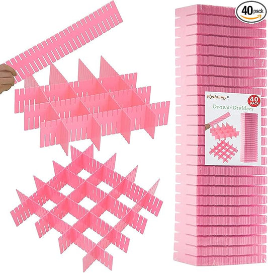 40Pcs Drawer Dividers, Adjustable Drawer Organizer for Socks, Underwear, Makeup, Can Help Tidy Kitchen, Bedroom, Dresser Pink-DeskLoop Office