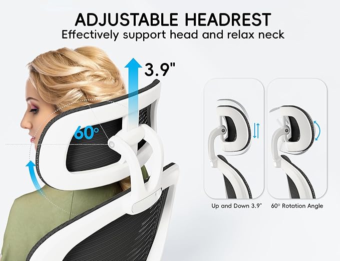 TRALT Office Chair - Ergonomic Office Chair with Back Support, Computer Chair - Home Office Desk Chairs, 330lbs Wide Seat Big and Tall Office Chairs with Headrest, Comfy Desk Chairs (White Black)-DeskLoop Office