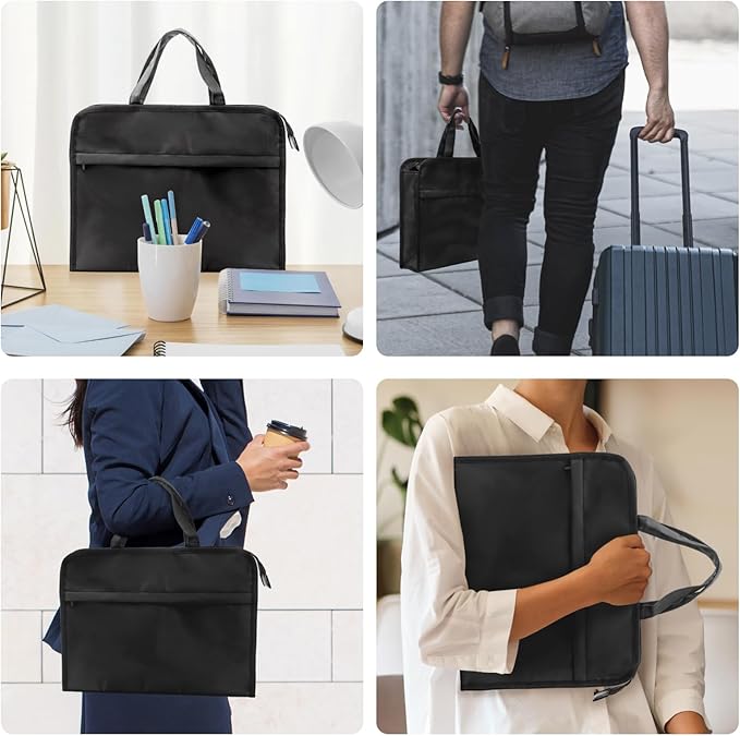 M&G Oxford Zipper Document Bag, Double Layer Waterproof Handle Document Tote Bag for Carrying Paper Documents Books Computer 1 Pack (Black)-DeskLoop Office