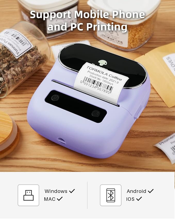 Phomemo Label Maker, Bluetooth Thermal Printer for Barcode, Address, Home, Mailing, Small Business,Clothing, Portable Label Maker Machine with 3 Label-DeskLoop Office