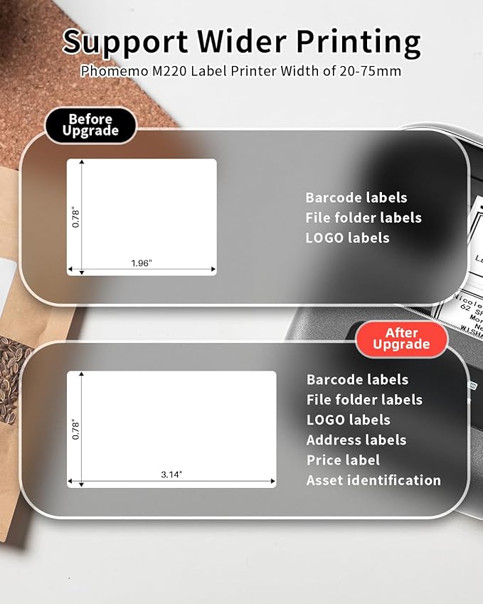 Phomemo M220 Label Maker, Bluetooth Barcode Label Printer, Thermal Sticker Maker Machine for Barcode, Address, Tag Labeling, Compatible with Phone & Laptop-DeskLoop Office