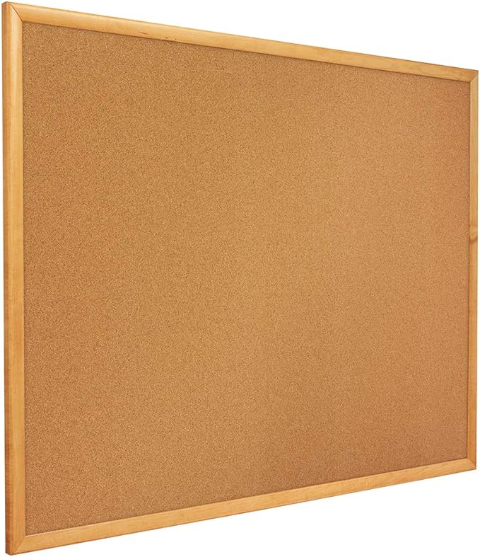 Quartet Cork Board, Bulletin Board, 3' x 1' Corkboard, Oak Finish Frame (300)-DeskLoop Office