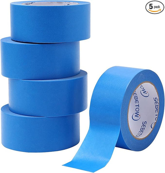 Blue Painters Tape 2 Inch Bulk - Blue Tape for Painting Automotive Walls Packing Removable NO Residue, Paint for Indoors & Outdoors, 2 Inches x 55 Yards x 5 Rolls-DeskLoop Office