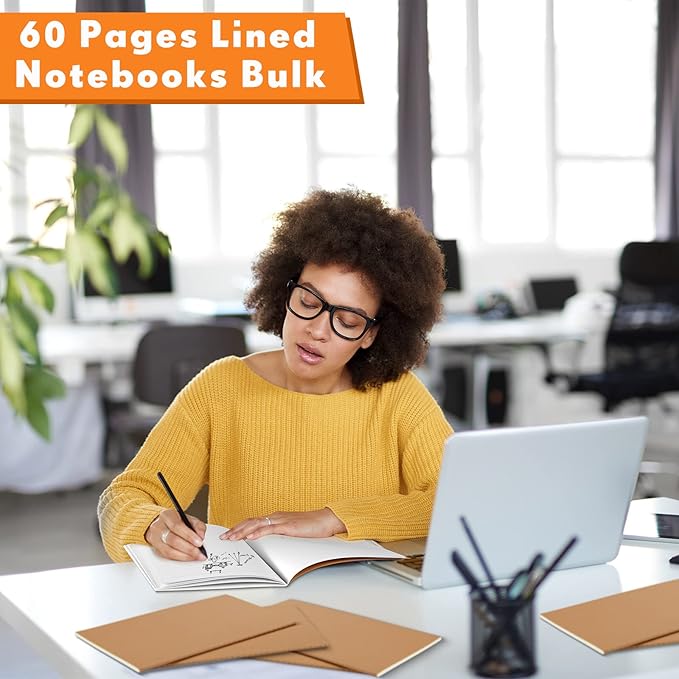 100 Pcs Kraft Notebook Journals 5.5 Inch x 8.3 Inch A5 Softcover Notebooks Bulk for Writing Sketch Office Notepad with 60 Pages 30 Sheets (Multicolor,Lined)(Black, Brown,Lined)-DeskLoop Office