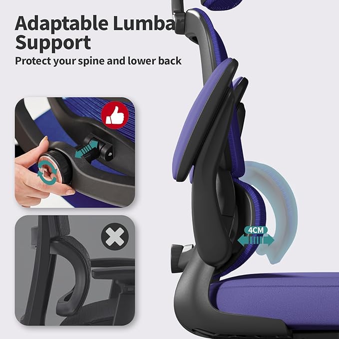 Office Chair Ergonomic Desk Chair, 330 LBS Home Mesh Office Desk Chairs with Wheels, Comfortable Gaming Chair, High Back Office Chair for Long Hours (Violet)-DeskLoop Office