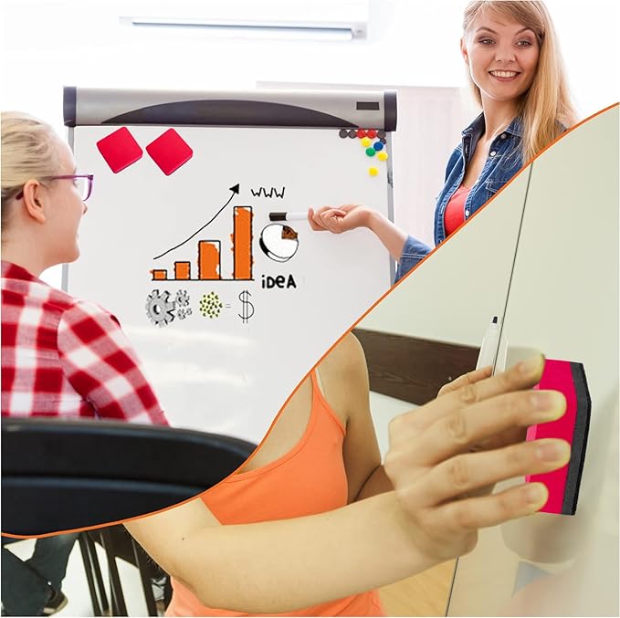 Dry Erase Erasers, 48 Pack Magnetic Whiteboard & Chalkboard Cleansers, Small Magnetic Erasers (Red)-DeskLoop Office
