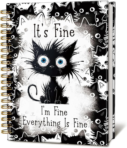Funny Cat Journal Spiral Notebook for Teen Girls, Cute Notebooks for School Aesthetic, Cat Lover Gifts for Women Men, It's Fine I'm Fine Everything is Fine, cat notepad 5.5x8.3 Inch-DeskLoop Office