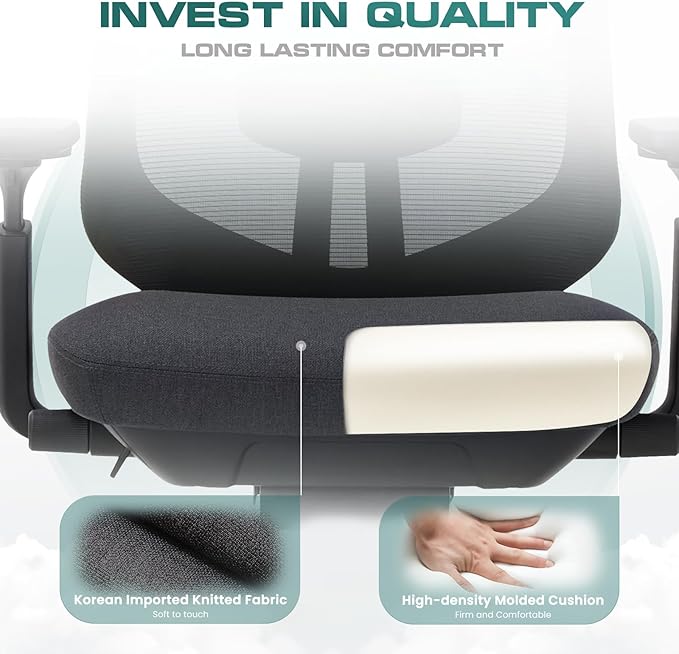 COLAMY Ergonomic Mesh Office Chair,High Back Computer Executive Desk Chair,Lumbar Support with Adjustable Headrest and 4D Arms, Slide Seat, Tilt Lock-Black-DeskLoop Office