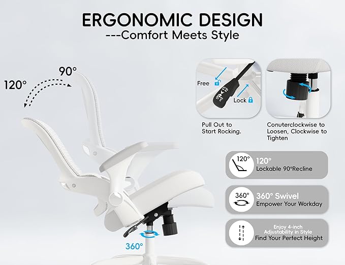 TRALT Office Chair - Ergonomic Office Chair with Back Support, Home Office Desk Chairs, Comfy Desk Chair, Computer Chair, 330lbs Wide Seat Big and Tall Office Chairs for Gamers(White)-DeskLoop Office