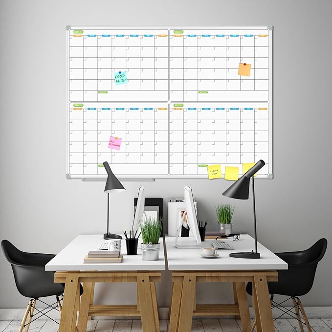 JILoffice Magnetic Dry Erase Calendar Whiteboard, 4 Month White Board Planner 48 X 36 Inch, Silver Aluminum Frame Wall Mounted Board for Office Home and School-DeskLoop Office