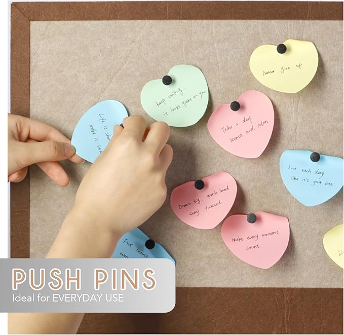 50 PCS Flat Push Pins for Cork Board, Black Metal Thumb Tacks for Wall Picture Photo Hanging, Board Posters Bulletin Maps, Office Home Decorative-DeskLoop Office