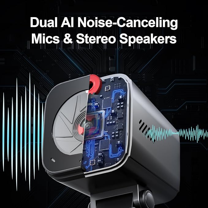Webcam for PC/Laptop/Mac with Remote Control, 2K Computer Camera, Low-Light Correction, AI-Noise Canceling Mics, Adjustable Field of View, Built-in Privacy Cover, Stereo Mics-DeskLoop Office