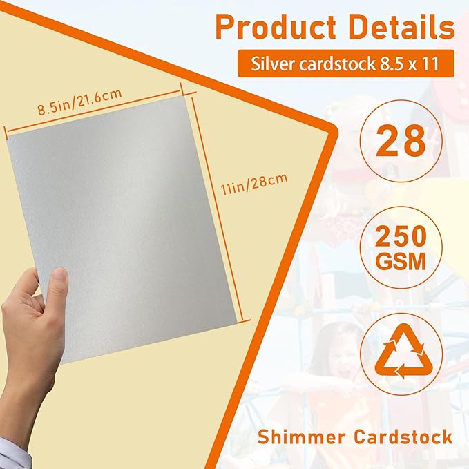 28 Sheets Silver Shimmer Cardstock 8.5 x 11 Craft Paper, 92lb Premium Glossy Grey Paper Card Stock for Wedding, Scrapbooking, Business Cards, Making Cards, Menus-DeskLoop Office