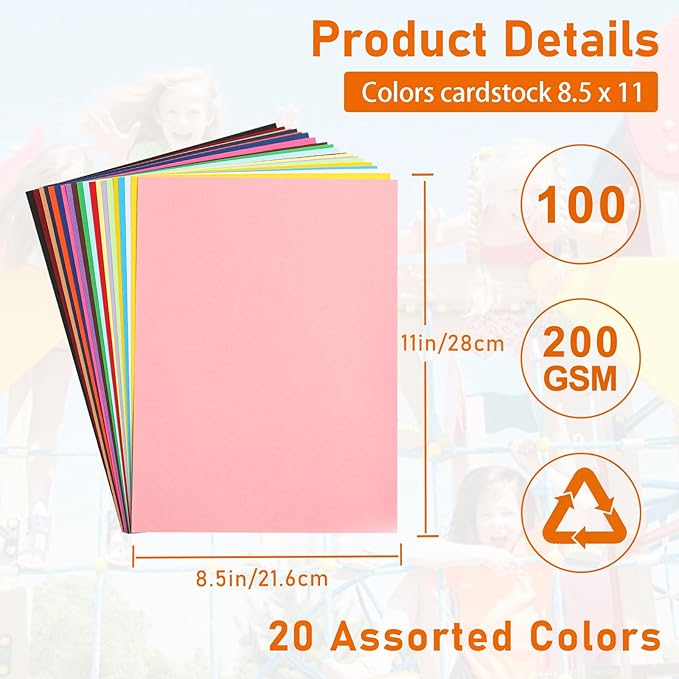 100 Sheets Colored Cardstock 8.5 x 11 Craft Paper, 20 Assorted Colors 75lb Heavyweight Invitation Paper Card Stock for DIY Cards Making, Wedding, School Scrapbooking, Memus, Party Decorations-DeskLoop Office