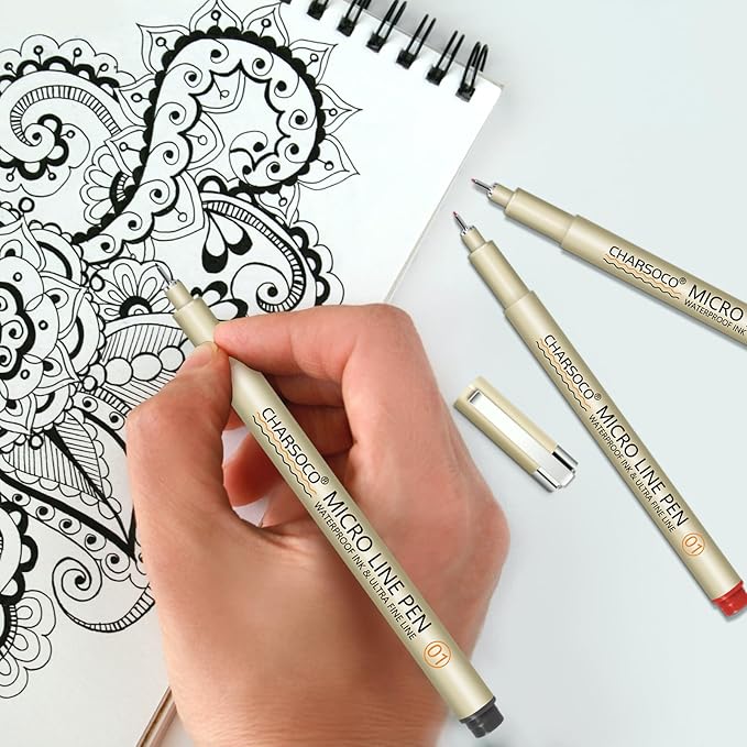 01 Micro Pen, Fine Point Pen with 12 Colors, Waterproof Archival Ink, 0.25mm Fineliner Ink Pens for Artist Illustration, Sketching, Anime, Manga, Technical Drawing and Scrapbooking-DeskLoop Office