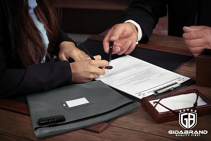 Grey Notary Bag | 14x11 inch | Locking Document Case with Zipper | Carrying Case for Notary Kit, Stamp, Embosser, Ink Pad, and Valuables-DeskLoop Office