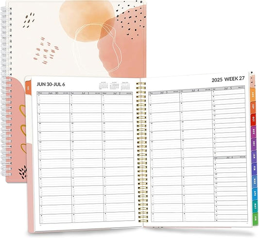 SUNEE 2025-2026 Appointment Book, Quarter-Hourly, Weekly & Monthly - from July 2025 to June 2026, 8.5"x11" Academic Planner, Flexible Cover, Note Pages, Bookmark, Spiral Binding, Blushing Abstract-DeskLoop Office