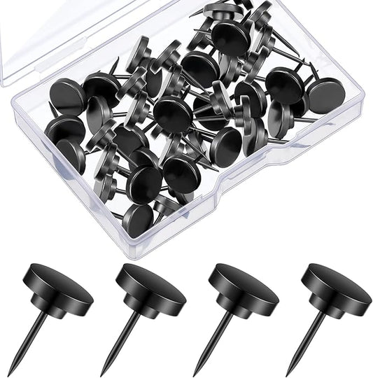 30 Pieces Push Pins, Metal Thumb Tacks for Picture Photo Hanging, Wall Pins for Board Posters Bulletin Maps, Wall Tack for Office Home Decorative (Black)-DeskLoop Office