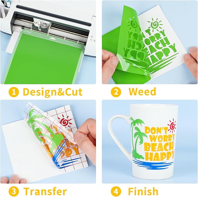 LYA Vinyl 130 Pack Permanent Vinyl - 12 "x12 Self Adhesive Vinyl Sheets,120 Sheets & 10 Transfer Tape Sheets for Cutting Machines and Decor Sticker
