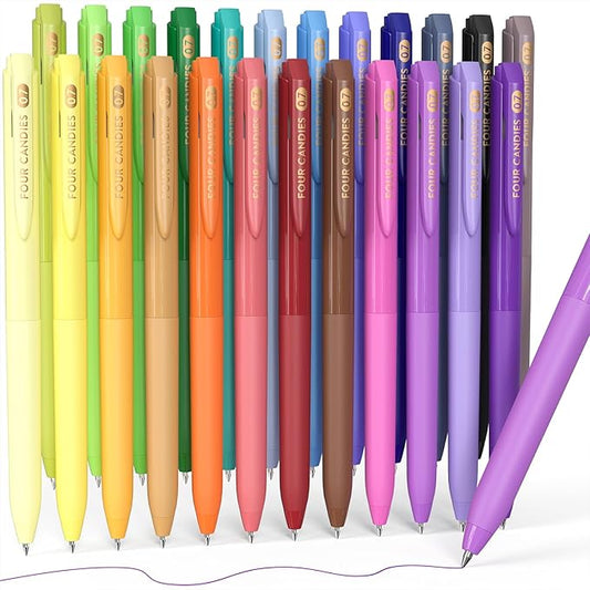 Four Candies Quick Dry Ink Colored Pens Set, 24 Colors Retractable Gel Pen, 0.7mm Fine Point Colorful Pens for Note Taking & Drawing, Colored Gel Pens with Comfort Grip for Office, School & Home-DeskLoop Office