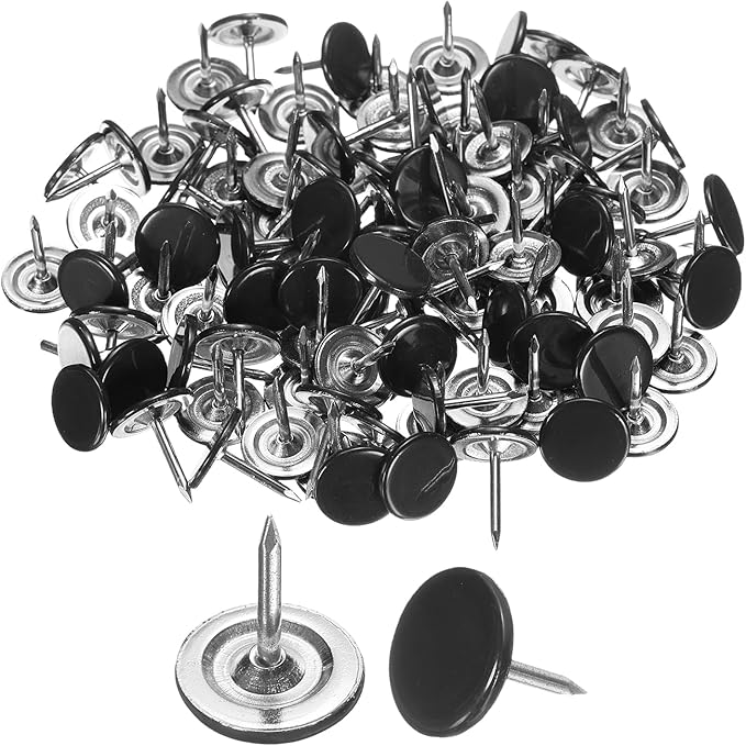 uxcell 120Pcs Push Pins, 11mmx13mm Round Flat Head Decorative Thumb Tacks Upholstery Tacks for Cork Board Office Wall Hangings, Black-DeskLoop Office