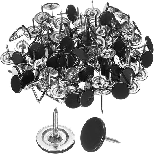 uxcell 120Pcs Push Pins, 11mmx15mm Round Flat Head Decorative Thumb Tacks Upholstery Tacks for Cork Board Office Wall Hangings, Black-DeskLoop Office