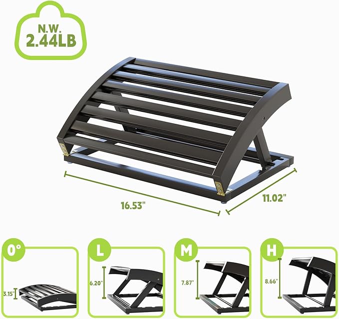 Foot Rest for Under Desk at Work - Adjustable Black Bamboo Footrest for Office and Couch-DeskLoop Office
