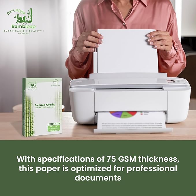 Bamboo Printer Paper - 8 1/2” x 11” - 20LB Multipurpose White Paper - Made from Bamboo Fiber, Renewable Resources, Zero Trees Used - 5 reams (2500 Sheets)-DeskLoop Office