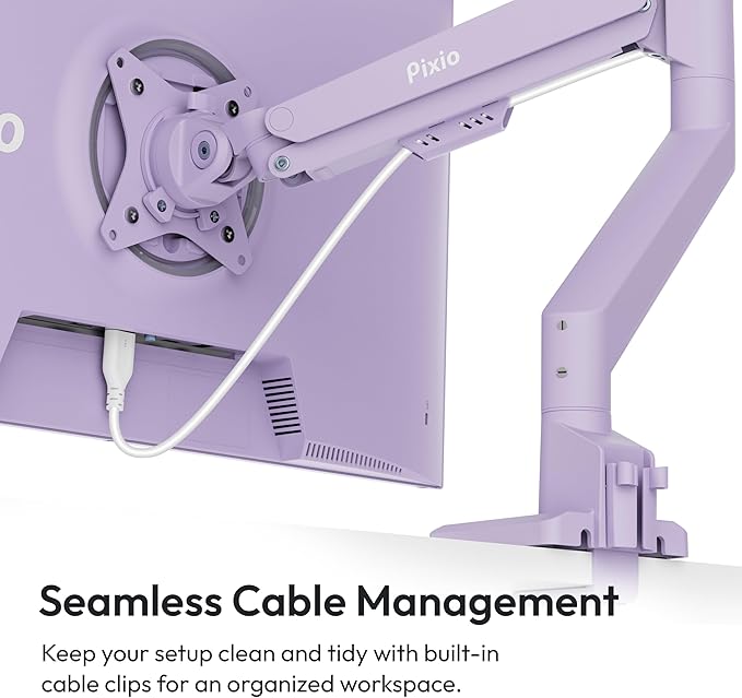 Pixio PS1S Wave Purple Single Monitor Arm Stand Desk Mount - Fits up to 32 inches Monitors and up to 19.8lbs. VESA Compatibility and Integrated Cable Management-DeskLoop Office