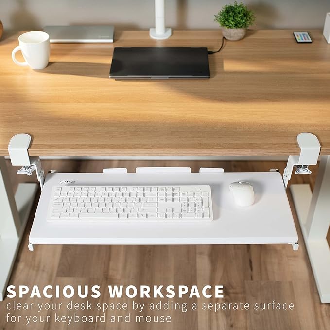 VIVO Large Height Adjustable Under Desk Keyboard Tray, C-clamp Mount System, 27 (33 Including Clamps) x 11 inch Slide-Out Platform Computer Drawer for Typing, White, MOUNT-KB05HW-DeskLoop Office