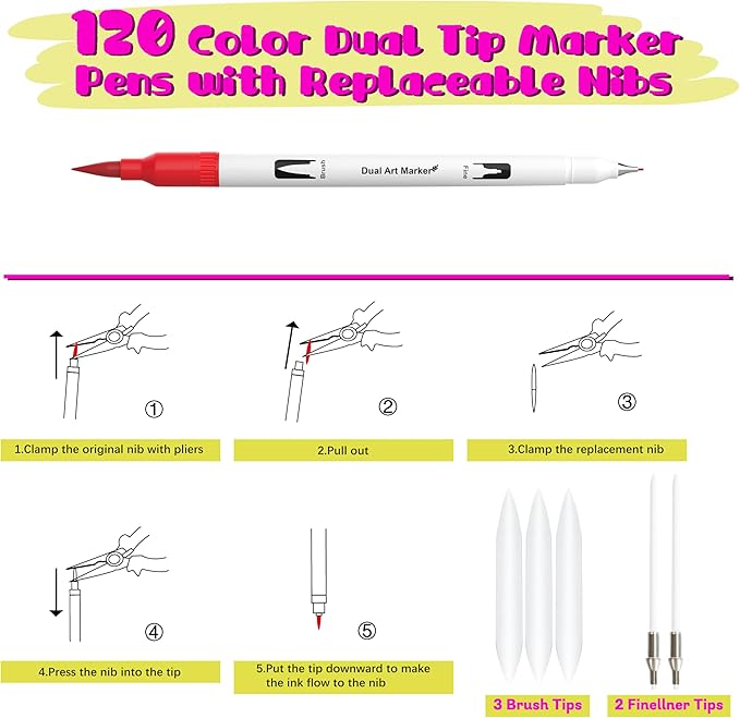 120 Color Dual Tips Brush Pens, Fine and Brush Tip Markers with Swatch Card for Adult Coloring, Art Markers Set for Journaling Calligraphy Drawing Sketching Doodling Illustrating-DeskLoop Office
