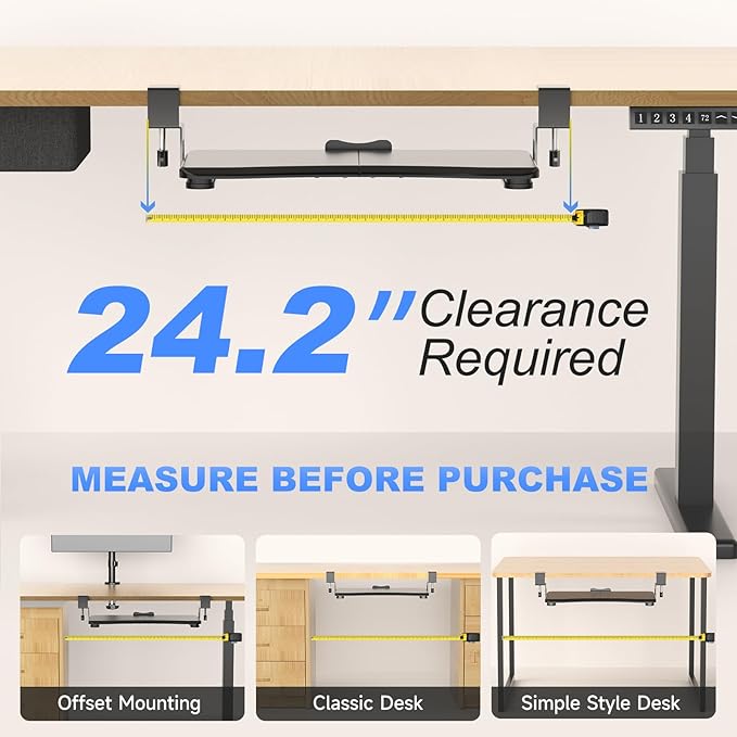 suptek Small Keyboard Tray Under Desk Pull Out with C Clamp Mount, Computer Keyboard & Mouse Tray, 20 (24.2 Including Clamps) x 11.8 inch Slide-Out Platform Computer Drawer for Typing, Black, DSF1S-DeskLoop Office