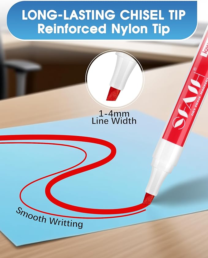 SFAIH Dry Erase Markers Chisel Tip with Magnetic Whiteboard Eraser, 48 Bulk 12 Assorted Colors White Board Markers for Teachers, Versatile Lines, 1s Quickly Dry, Perfect for Classroom and Office-DeskLoop Office