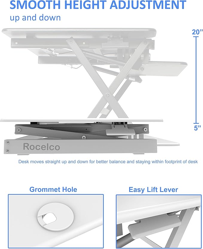 Rocelco 40" Large Height Adjustable Standing Desk Converter - Quick Sit Stand Up Dual Monitor Riser - Gas Spring Assist Computer Workstation - Retractable Keyboard Tray - White (R DADRW-40)-DeskLoop Office