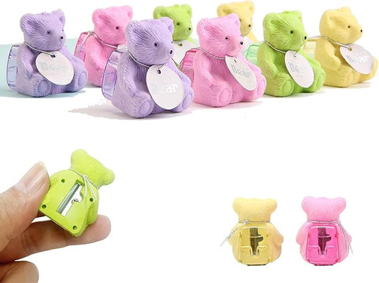 8Pcs Cute Backpack Bear Erasers Desk Pets for Kids, Kawaii Fun Animal Erasers with Pencil Sharpener for School Classroom Supplies Prize Gifts Party Favors-DeskLoop Office
