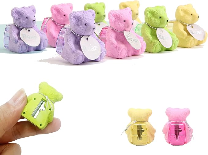 8Pcs Cute Backpack Bear Erasers Desk Pets for Kids, Kawaii Fun Animal Erasers with Pencil Sharpener for School Classroom Supplies Prize Gifts Party Favors-DeskLoop Office