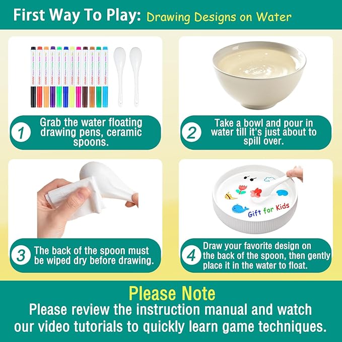 Magical Drawing Pens for Kids Water, Kiddies Create Magical Floating Drawings Bundle, 12 Colors Magic Water Painting Marker Set with 2 Spoons, Water Art Pen Kit for DIY Tattoo, Gifts for Boys & Girls-DeskLoop Office
