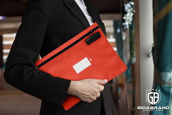 Red Notary Bag with Lock | 14x11 inch | Zipper Document Bag | Locking Case for Notary Kit, Stamp, Embosser, Ink Pad, and Valuables-DeskLoop Office