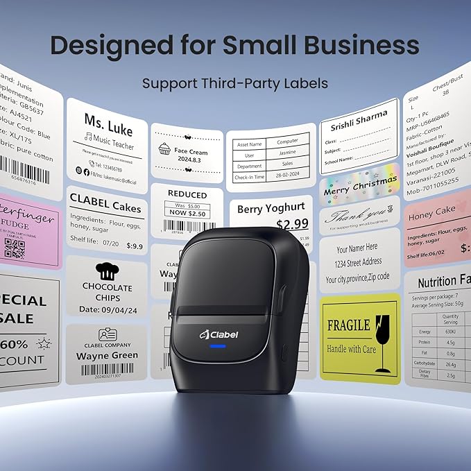 CLABEL Thermal Label Maker Machine: 221B Bluetooth Label Maker Machine with Tape Mini Sticker Printer Barcode Printer Compatible with Smartphone with 3 Roll 40x30mm,50x30mm,50x80mm Label (Black)-DeskLoop Office