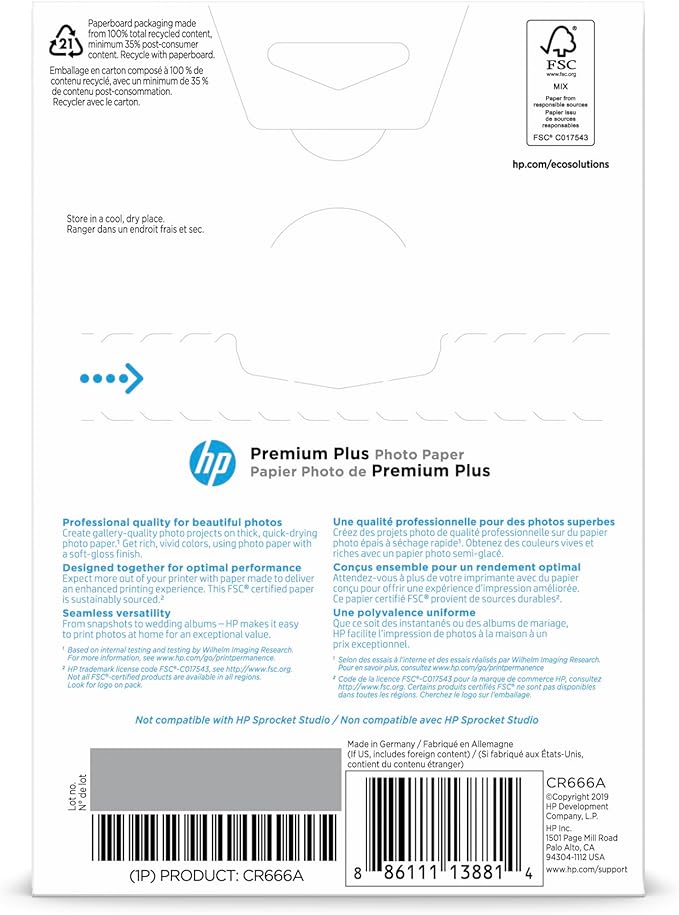 HP Premium Plus Photo Paper, Satin, 4x6 in, 100 sheets (CR666A)-DeskLoop Office
