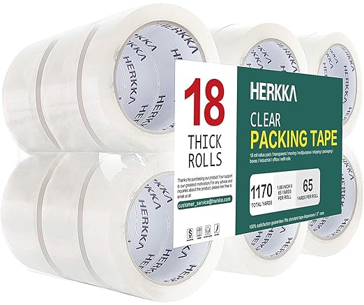 HERKKA Clear Packing Tape, 18 Rolls Heavy Duty Packaging Tape for Shipping Packaging Moving Sealing, Thicker Clear Packing Tape, 1.88 inches Wide, 65 Yards Per Roll, 1170 Total Yards-DeskLoop Office