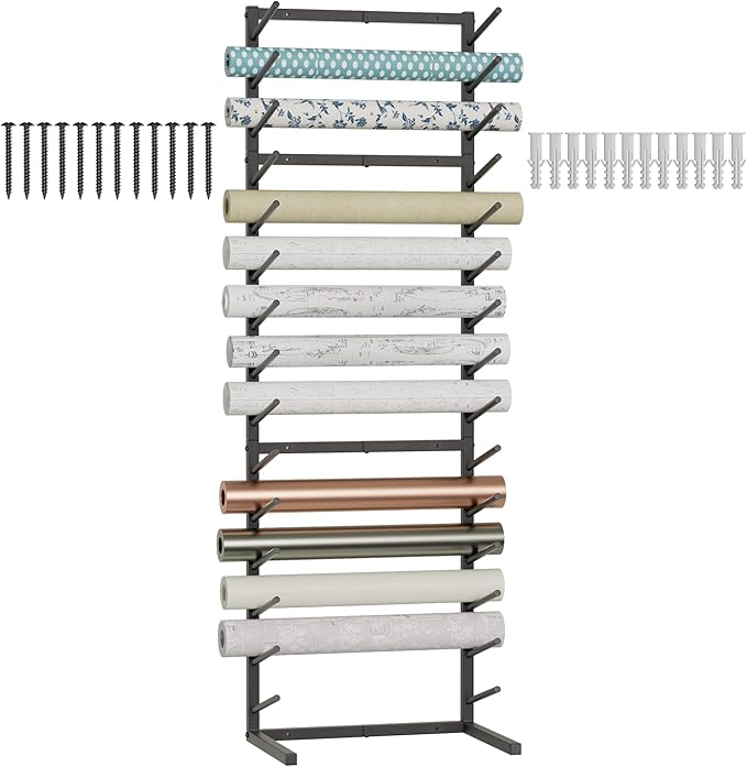 GIOTORENT Wall Mount Blueprint Storage Rack,15-Tier Heavy Duty Blueprint Holder for Construction Plan, Posters,Vinyl Rolls, Art Prints, Max 30lb/Arm, Easy Mount for Home, Office(Matte Black)-DeskLoop Office