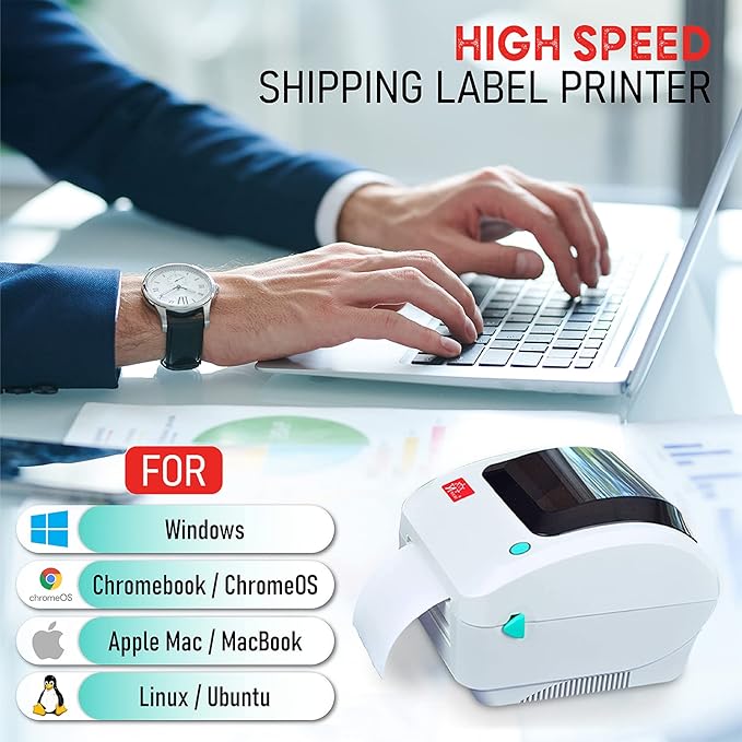 2054A-LAN Ethernet Network Shipping Label Printer for Windows Mac Chromebook iPhone & Android, Support Amazon Ebay Paypal Etsy Shopify ShipStation UPS USPS FedEx, 4x6 Direct Thermal-DeskLoop Office