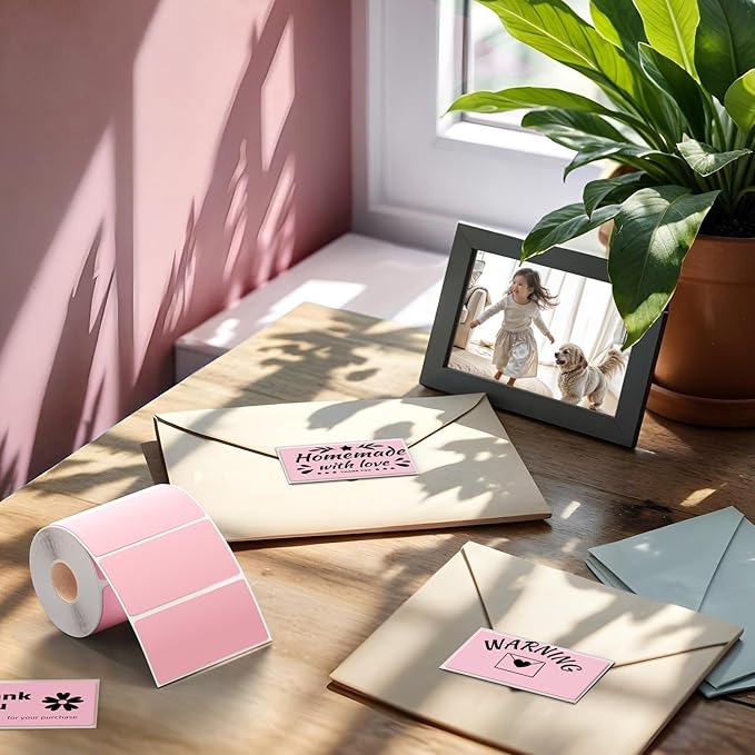 2.25x1.25 Inch Thermal Labels Pink, Holographic Sliver Barcode Thermal Labels for Thermal Printer and Small Business, Multi-Purpose Rectangle Stickers, 500 Sheets/Roll-DeskLoop Office